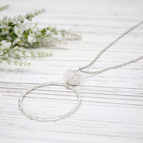 Hammered Circle & Wire Ball Necklace, Asst.