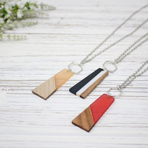 Hex and Trapezoid Walnut Wood Pendant Necklace