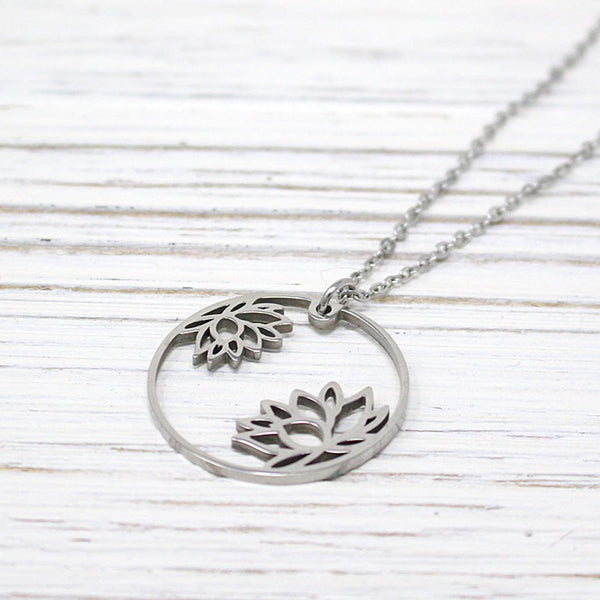 Water Lily Necklace, Stainless Steel